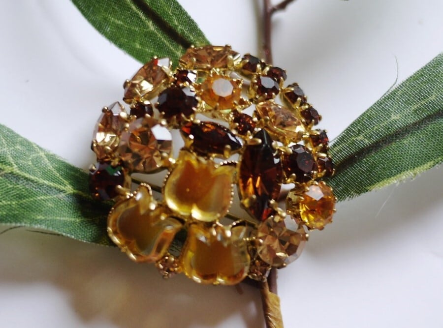 アンバーカラー チューリップブローチ 西ドイツ DDR