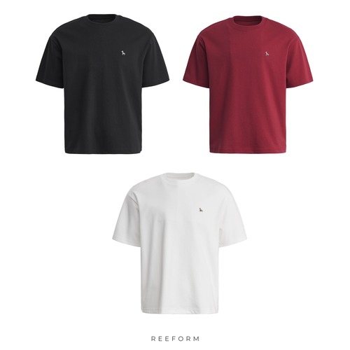 ラウンドネック ホース刺繍 Tシャツ メンズ 春夏 / ワインRF026-052