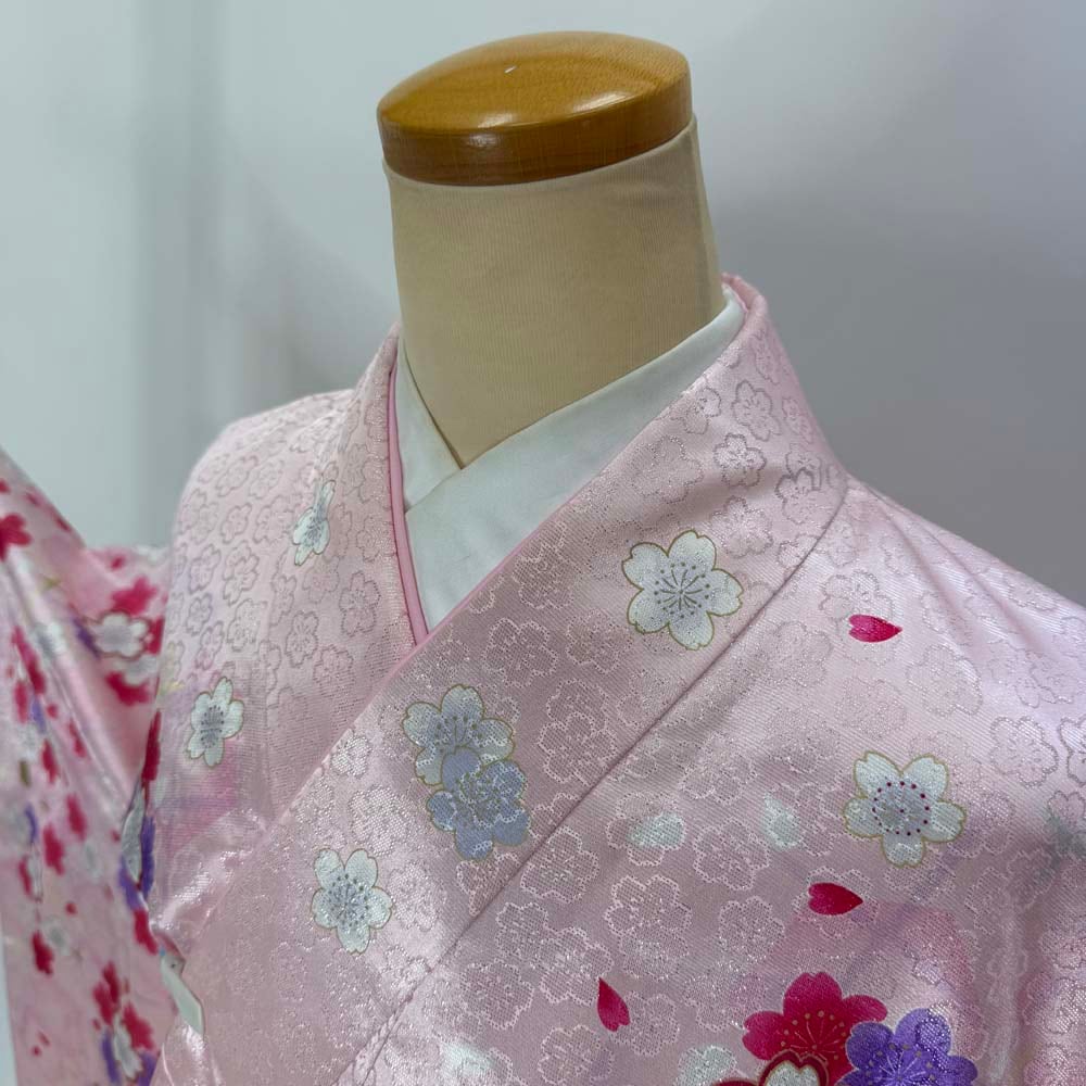 二尺袖 単品 卒業式着物 ピンク 裄68.5cm Lサイズ 袴用着物 化繊 中古 4566