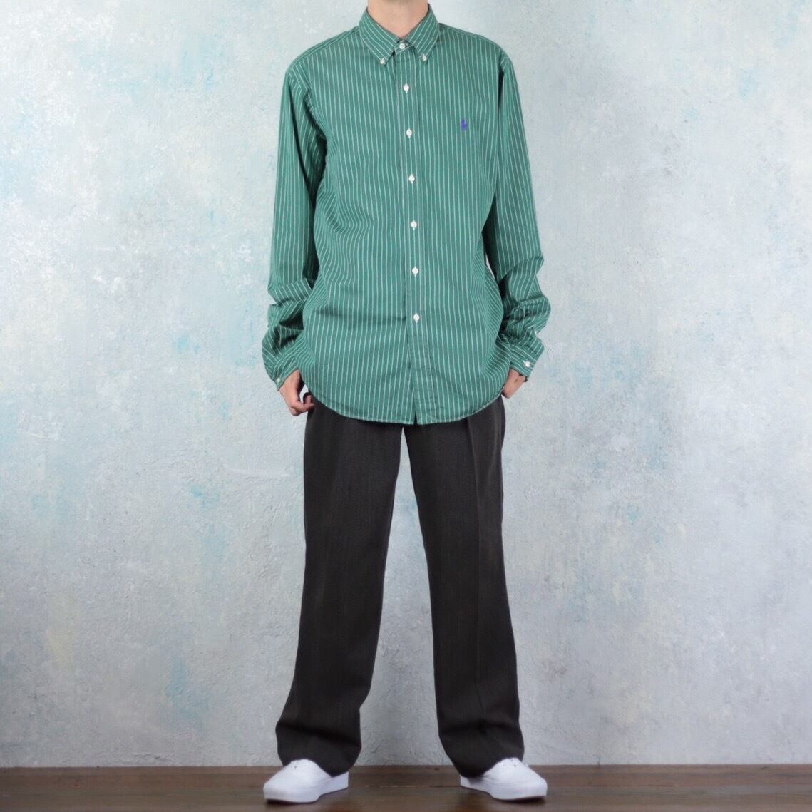 Ralph Lauren モスグリーン ストライプシャツ 【FF-2992】 | cv