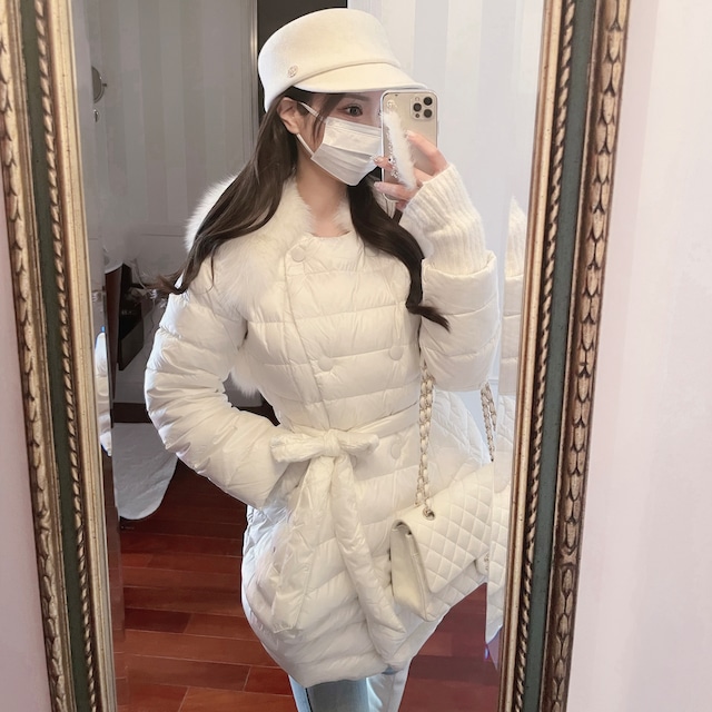 【即納】white ♥ shoulder fur luxury down coat