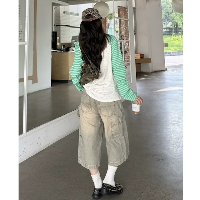 ボーダーラグランリッププリントロングスリーブTシャツ 2col R02471