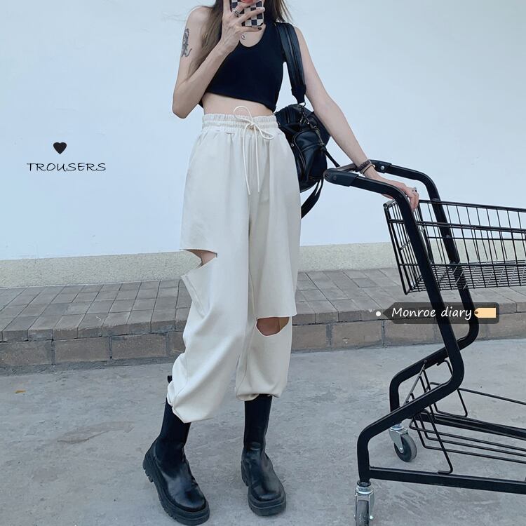 ルーズカジュアルパンツ サマー薄手ウェスト ストリート 夏物 モンロー3818779636