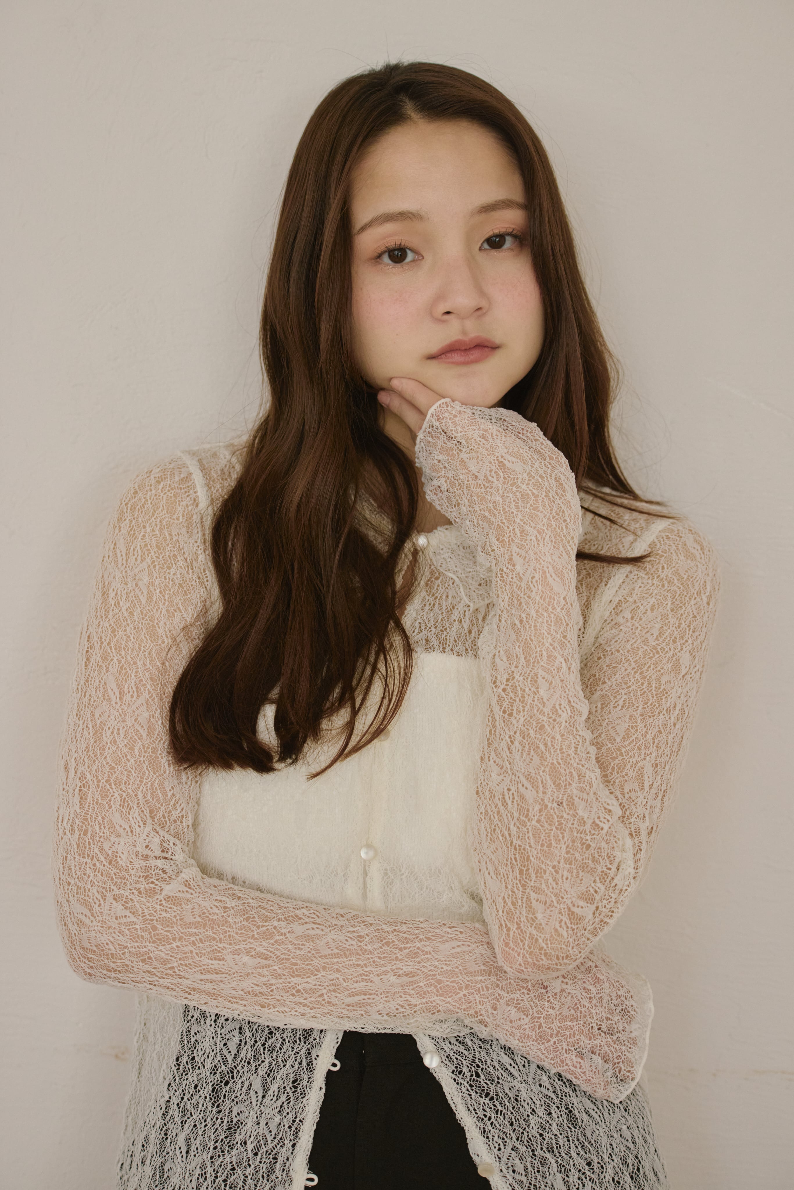 AM139030 soft lace collar cardigan