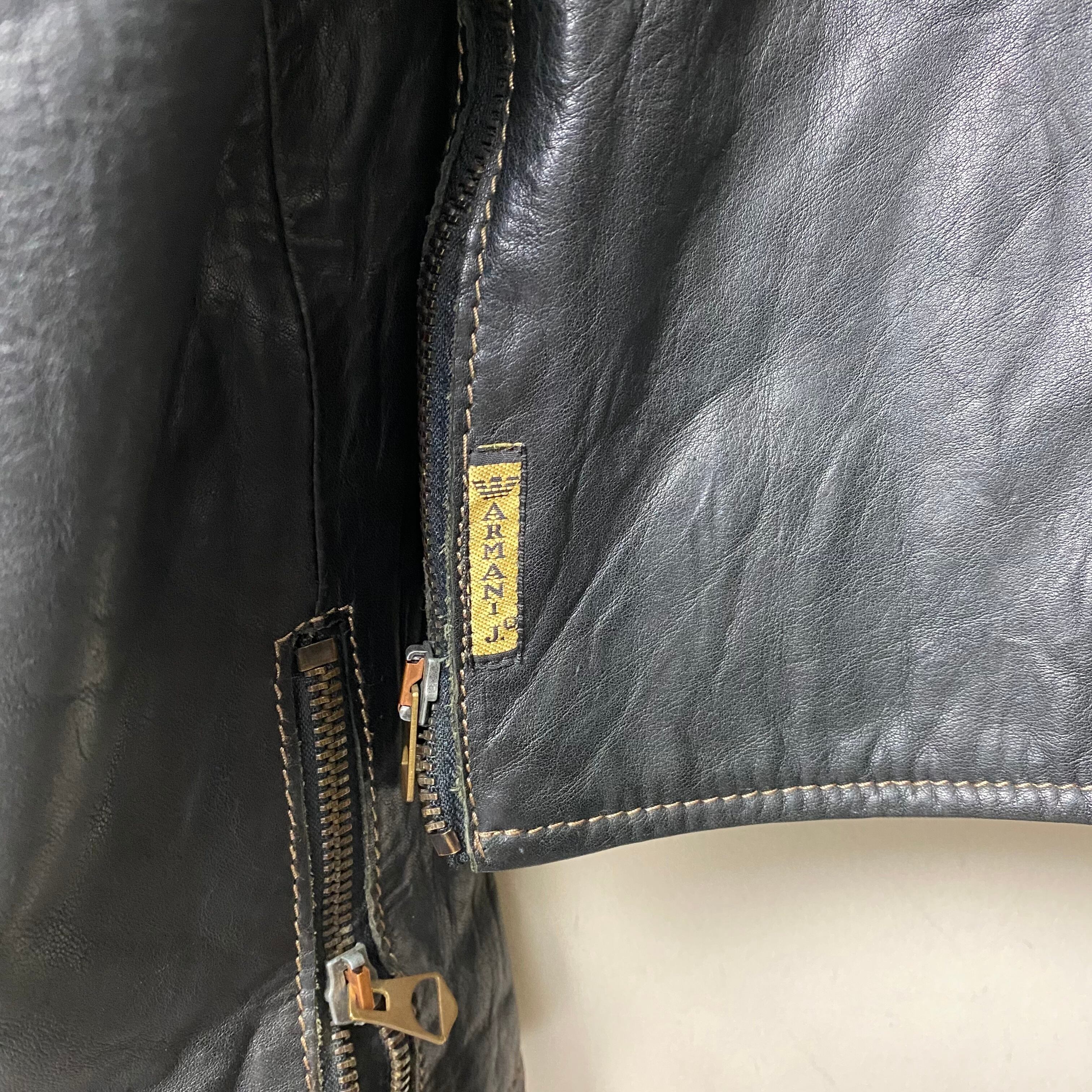 vintage ARMANI JEANS black single leather riders jacket | NOIR ONLINE