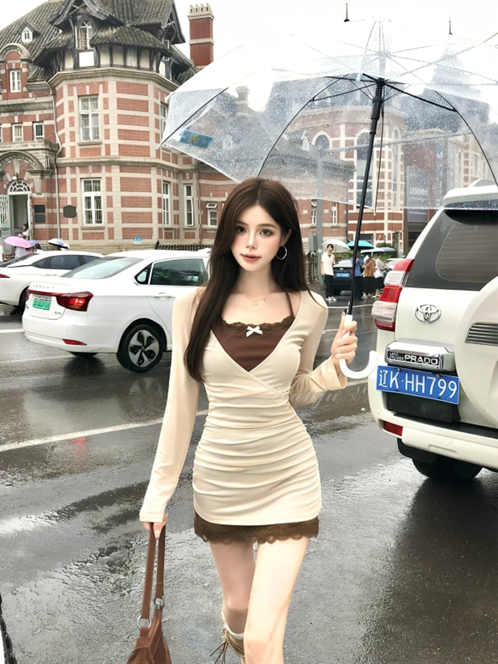 レトロクラシックキャミソールワンピース+Vネックオーバーシルエットトップスセットアップ|WAHJU