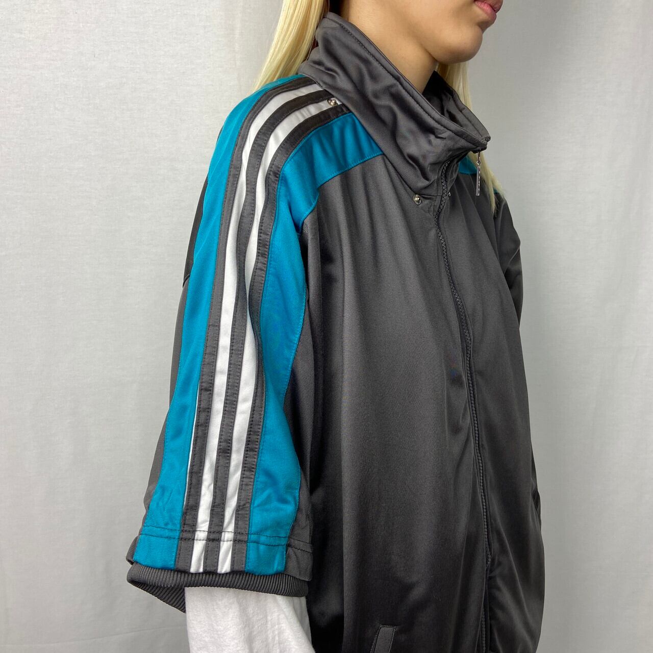 【ゆるだぼ】水色×黒　adidas 90s トラックジャケット　ジャージ