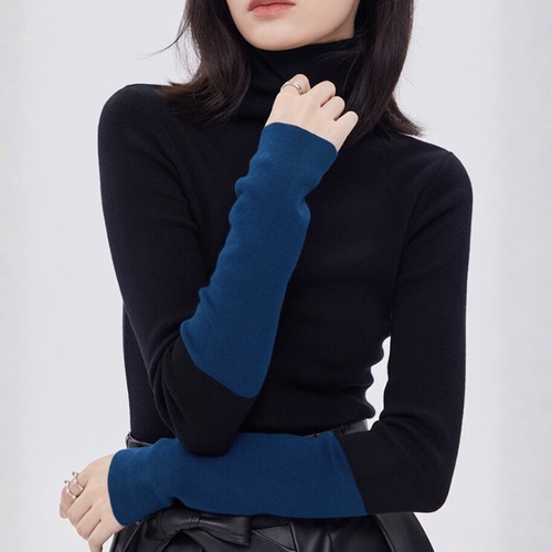 Contrast cuff turtleneck knit C1401