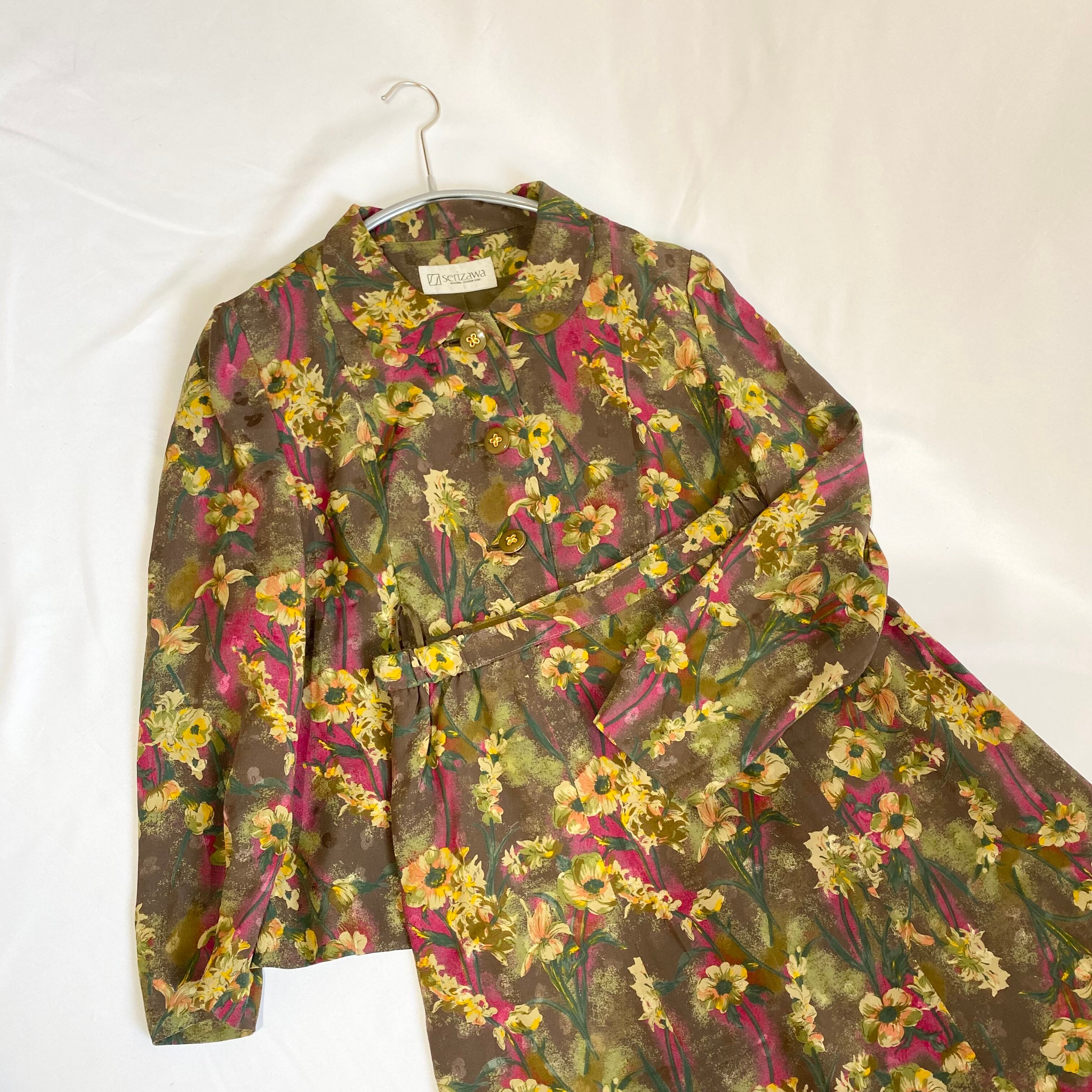 日本製 昭和 レトロ ローズ 薔薇 ビンテージ スカートスーツ セットアップ