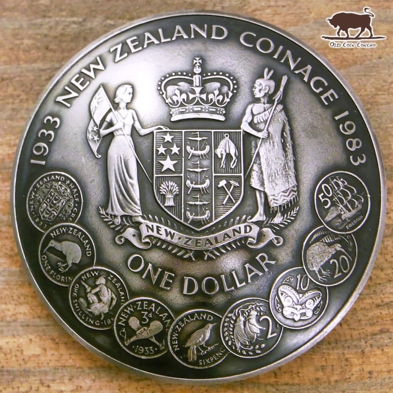 コンチョ ニュージーランド 1ドル 歴代コイン 1983年 燻し 38mm コイン