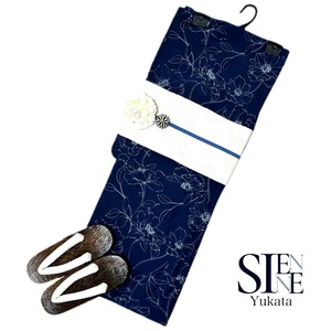 浴衣ジェンヌ 浴衣5点セット 紺 ポリエステル ゆかた 半幅帯 浴衣