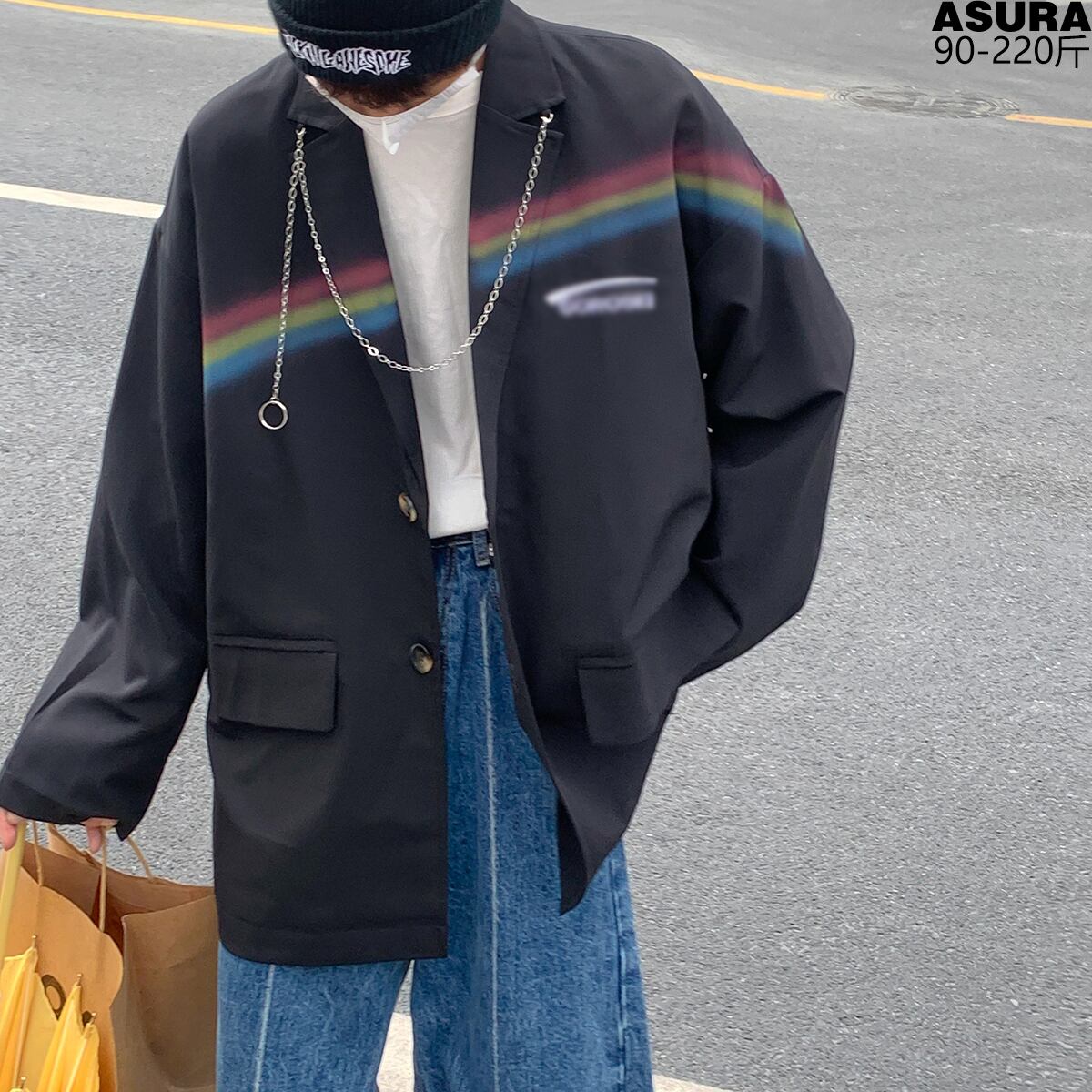 チェーン カジュアルジャケット ルーズオータム 大きめサイズ 秋物 ASURAプラスサイズメンズ55824319905