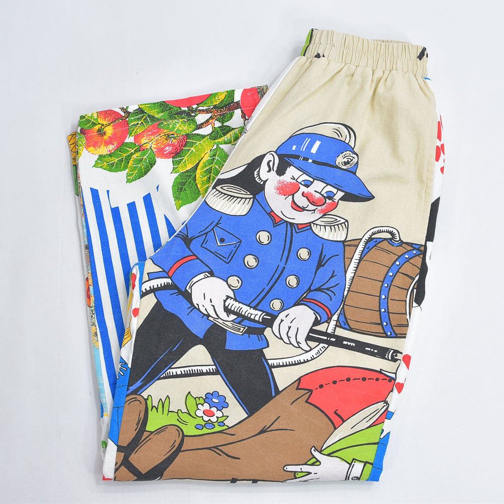 Remakeリメイク ヴィンテージ テキスタイル パッチワーク デザイン 再構築 ルーズシルエット イージーパンツ ツギハギ 古着 裏地付き レディースW66~90cm