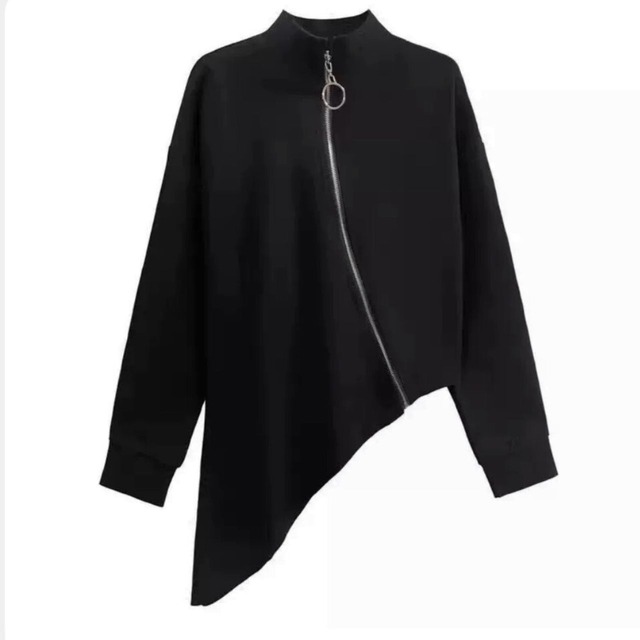 Plain zipper casual top C0521