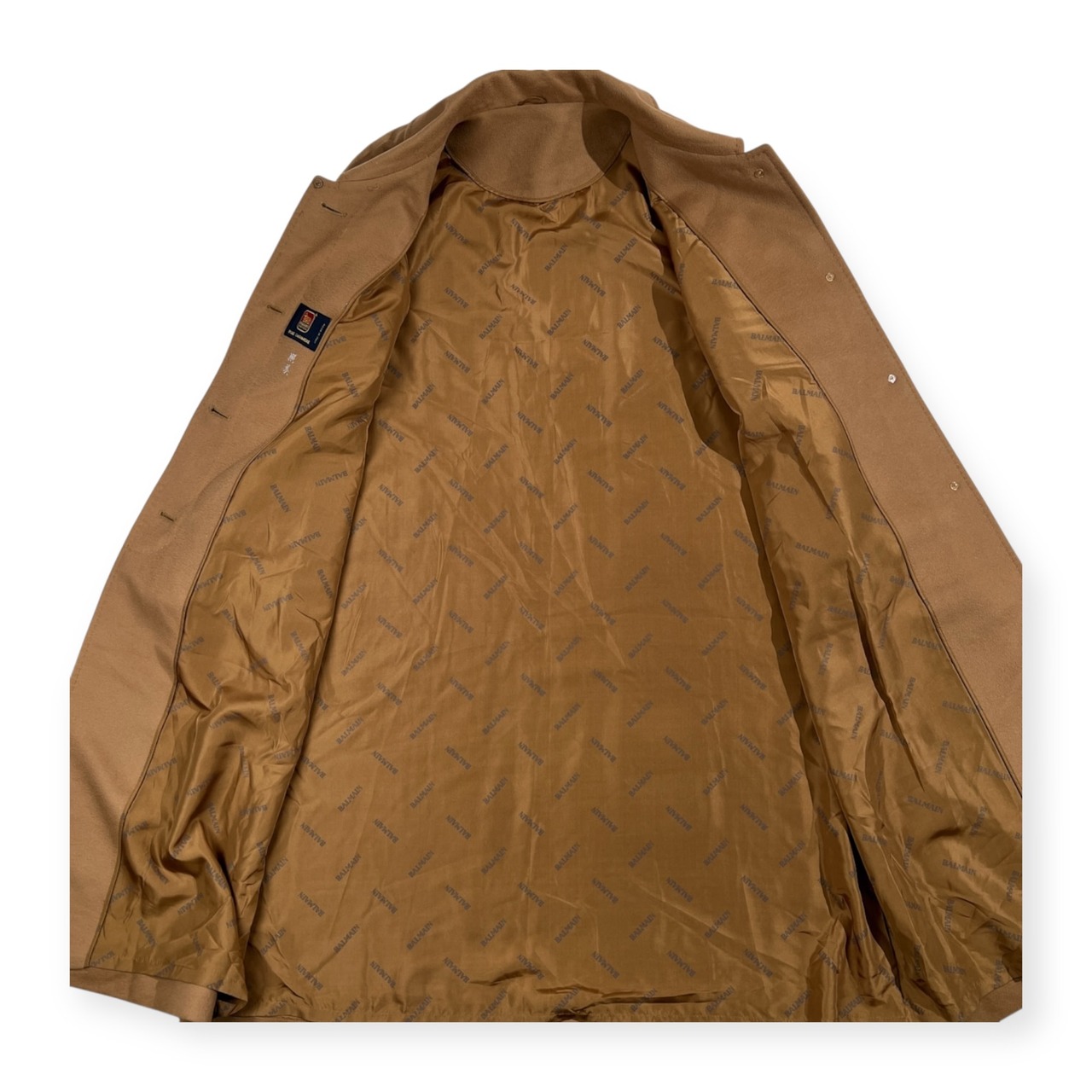 カシミヤ100% COLOMBO コロンボ 高級 カシミア 裏地 シルク100% ステンカラーコート F フリーサイズ /キャメル/レディース/BALMAIN