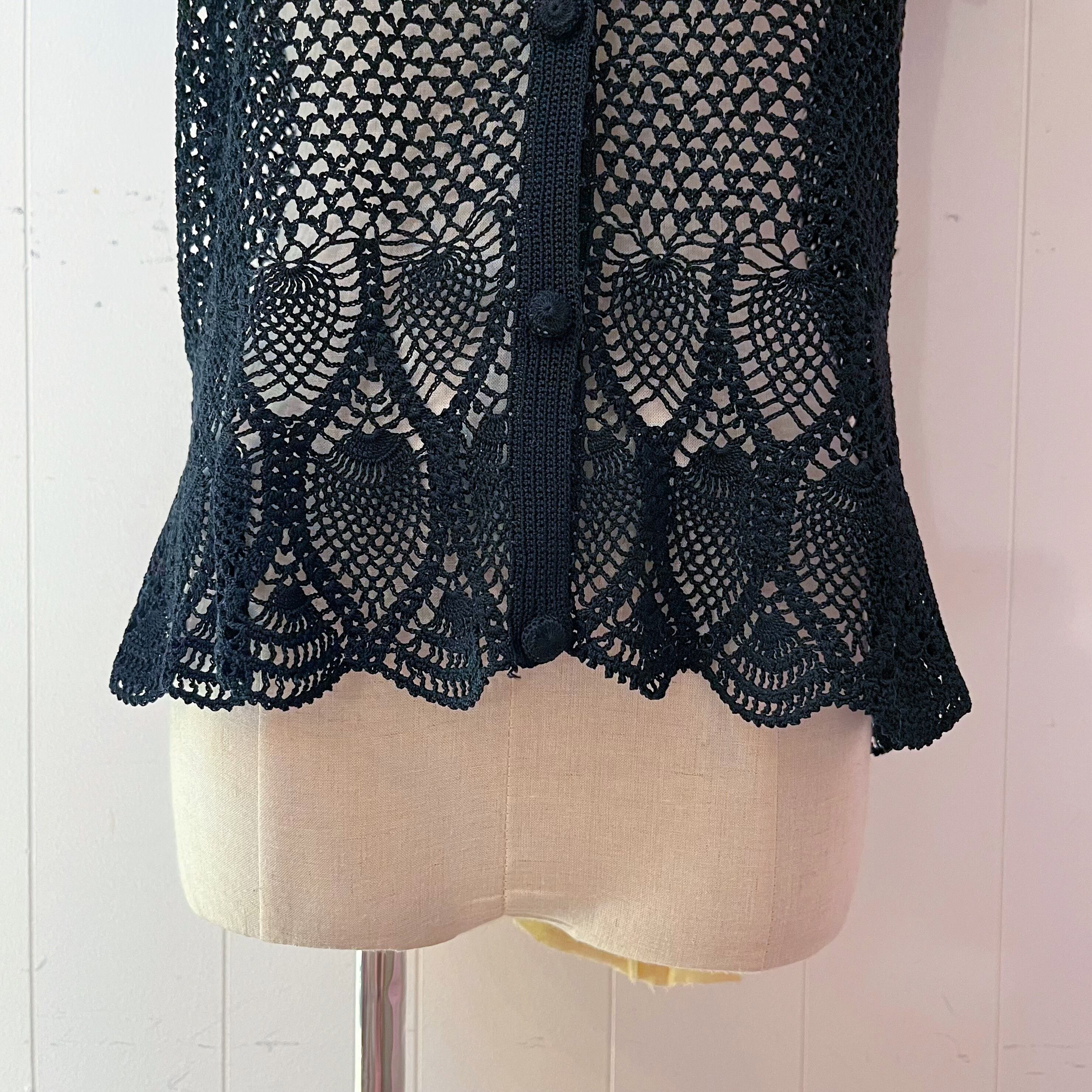black cotton mesh knit cardigan
