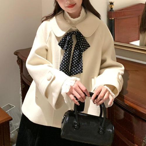 ドットリボンダブルボタンショートコート ・79039