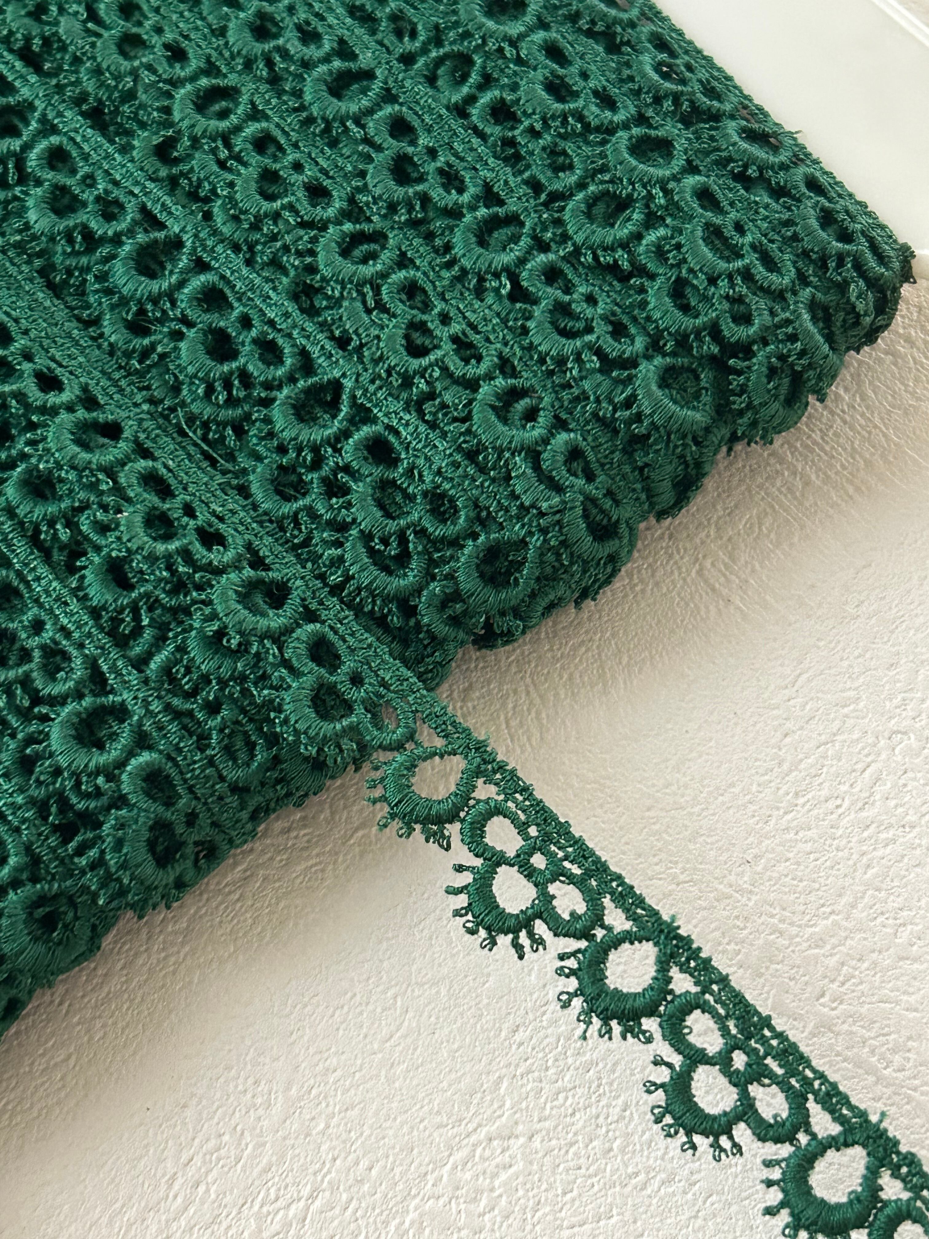 フランスVintage レース グリーン 100cm/カット ケミカルレース カルトナージュ デコレーション材