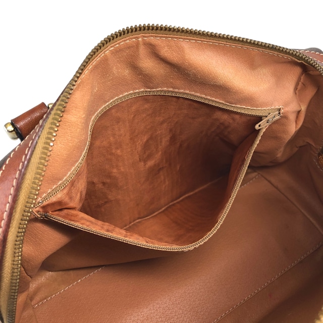 CELINE セリーヌ マカダム ブラウン ブラゾン型押し PVC レザー ミニボストン vintage ヴィンテージ オールド 3wak2v