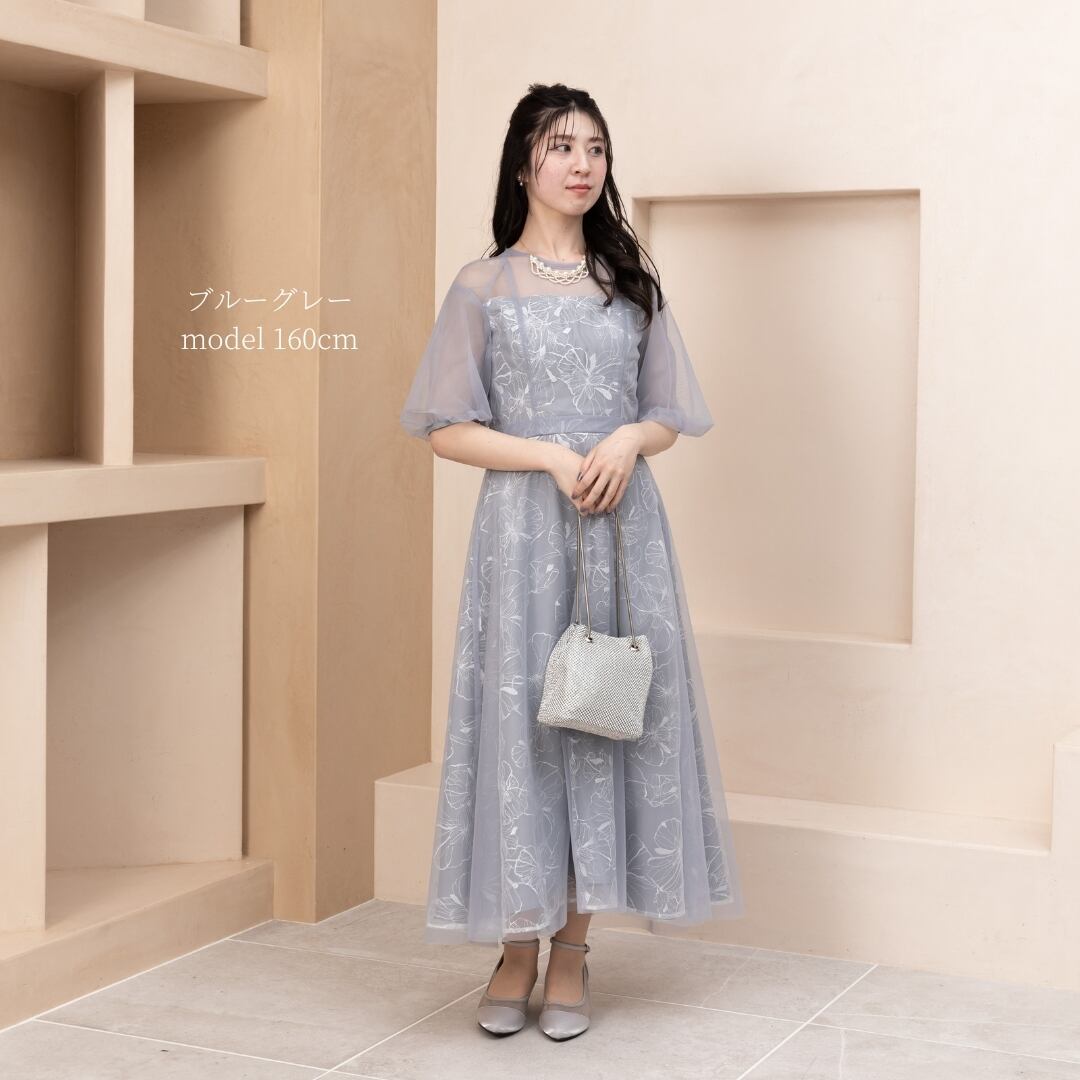 0402-150 スパンコール刺繍パフスリーブドレス | a.r.azalearose