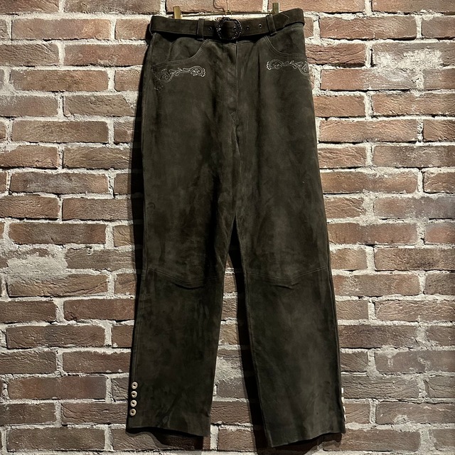 【Caka act3】Khaki  Nubuck Leather Vintage Tyrolean Trouser