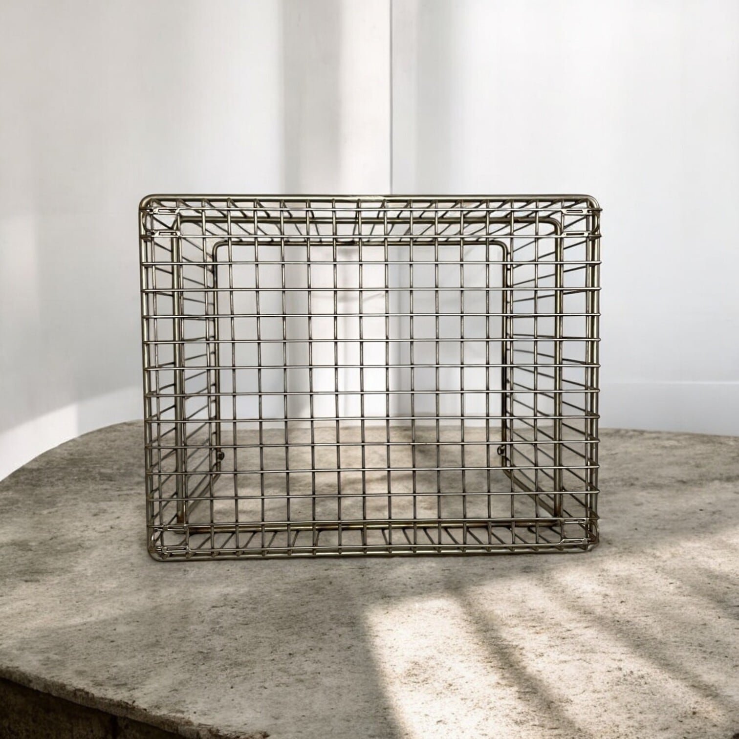 ヴィンテージ調】 スチール収納かご｜幅43×奥行35×高さ42cm｜取っ手