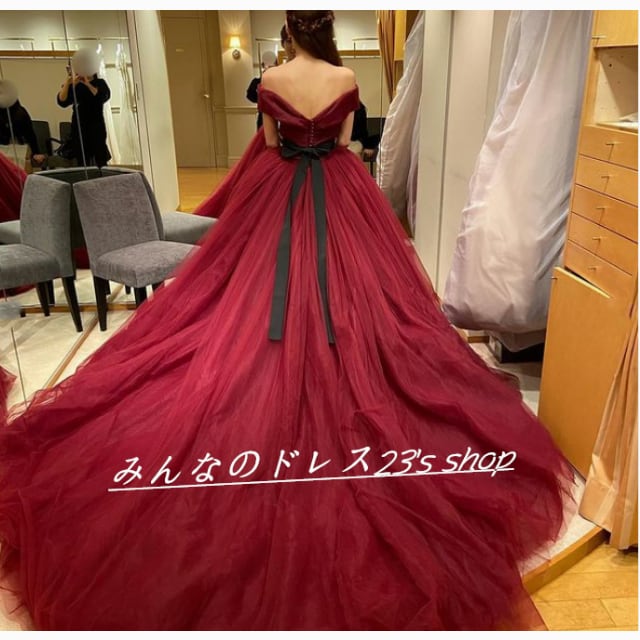 美品　カラードレス　ウェディング オフショルダー ボルドー 楽天市場】カラードレス ウェディングドレス オフショルダー ワイン