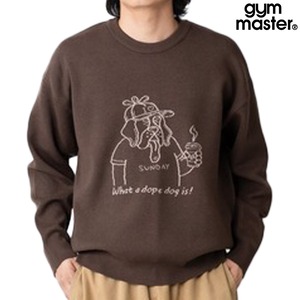 gym master ジムマスター ジャガードニット What a dope dog is! クルーネック メンズ レディース ゆったり デザインニット LOVE＆PEACE G821766 ブラウン