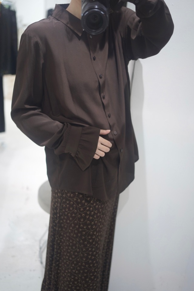 frill brown silk shirt