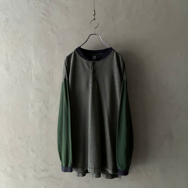 -GAP- 90's 3tone henley neck cut sew