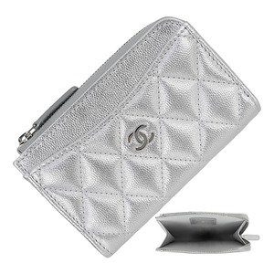 New CHANEL シャネル クラシック ジップ カードケース マトラッセ キャビアスキン シルバー コインケース ミニ財布 AP3179 新品
