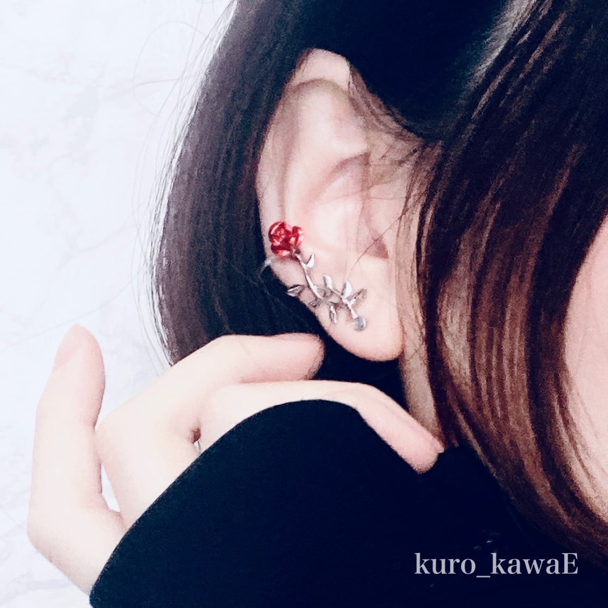 薔薇ビジュー♡ころっとハート　ピアス/イヤリング✩*¨ 両耳用-野薔薇の1輪ピアス / 薔薇 地雷系 V系 軟骨 バンギャ ピアス