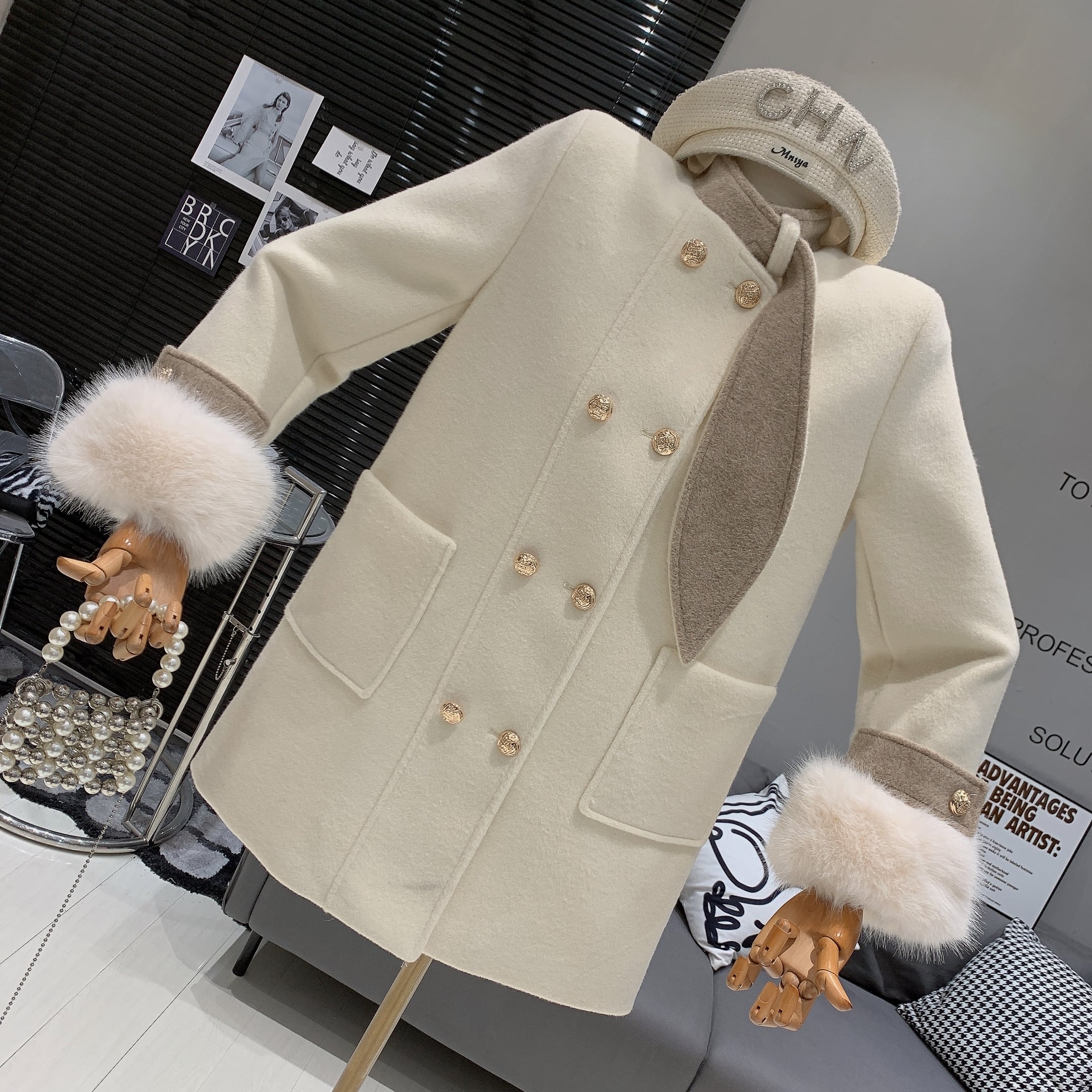 outer】ファーダブルボタンコート M27635 | nanastyle