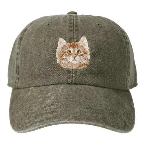 【BASIQUENTI】アニマルエンブロイダリーキャップ OLIVE（メインクーン）Animal Embroidery Cap