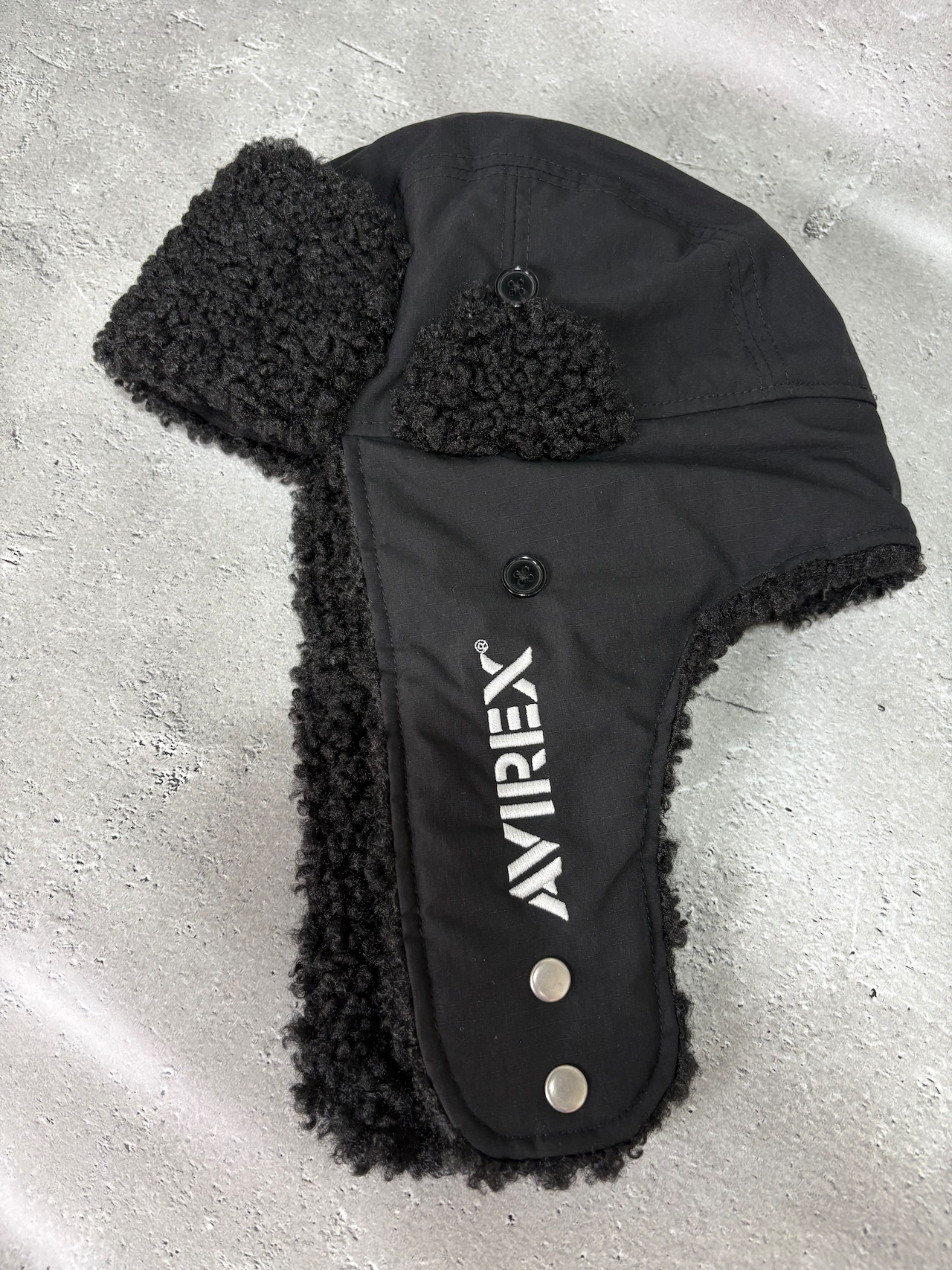AVIREX / アヴィレックス ボアフライトキャップ / ミリタリー トラッパーキャップ ブラック 耳あて付き