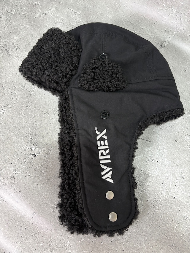 AVIREX / アヴィレックス ボアフライトキャップ / ミリタリー トラッパーキャップ ブラック 耳あて付き