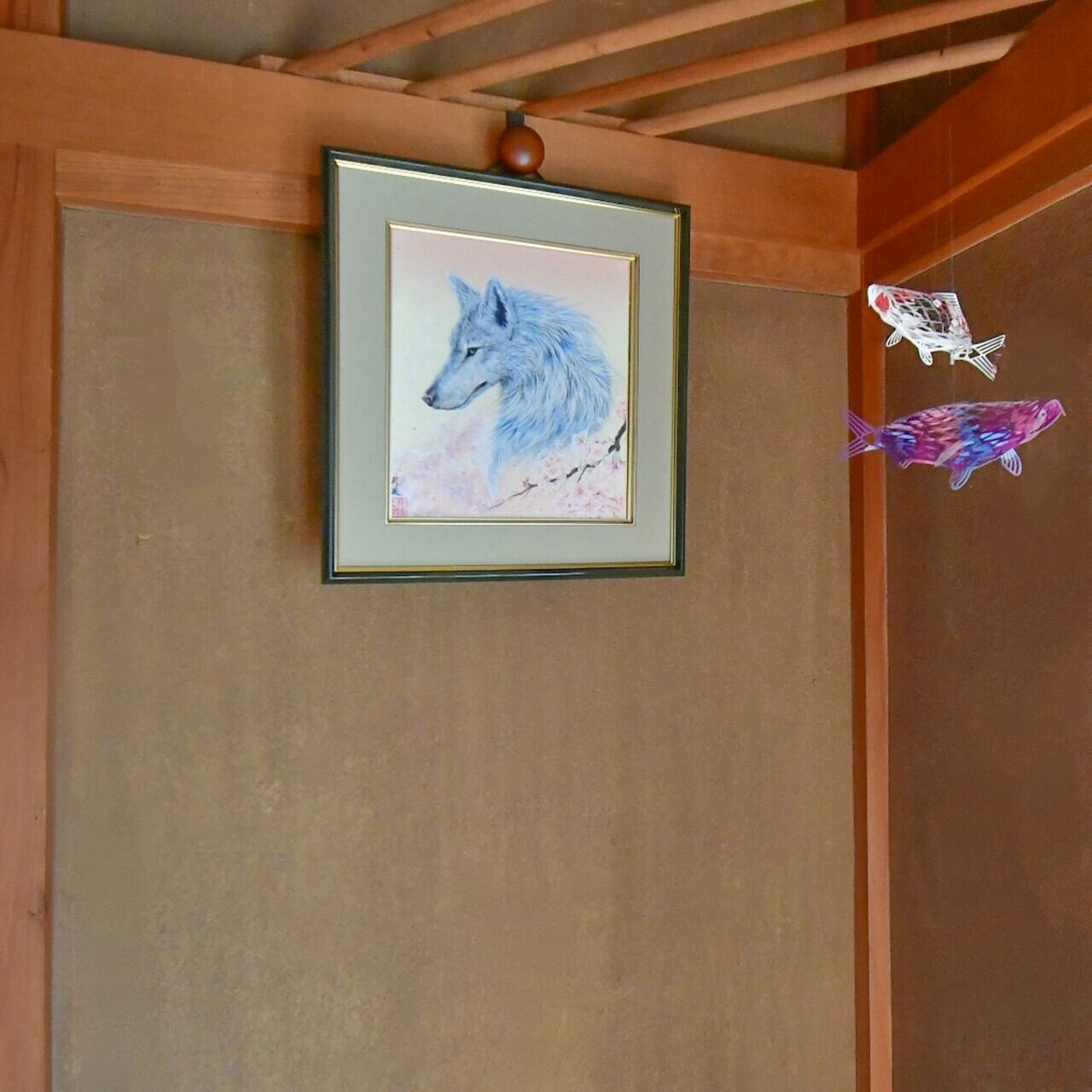 桜を纏うオオカミの絵画：[春愁] （額装なし） | PAY ID