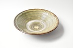 <Sold Out> 小鹿田焼 / 黒木昌伸窯 : 8寸深皿 青 とびかんな / 縁櫛