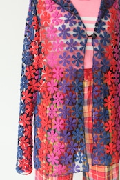 Colorful flower mesh lace cardigan