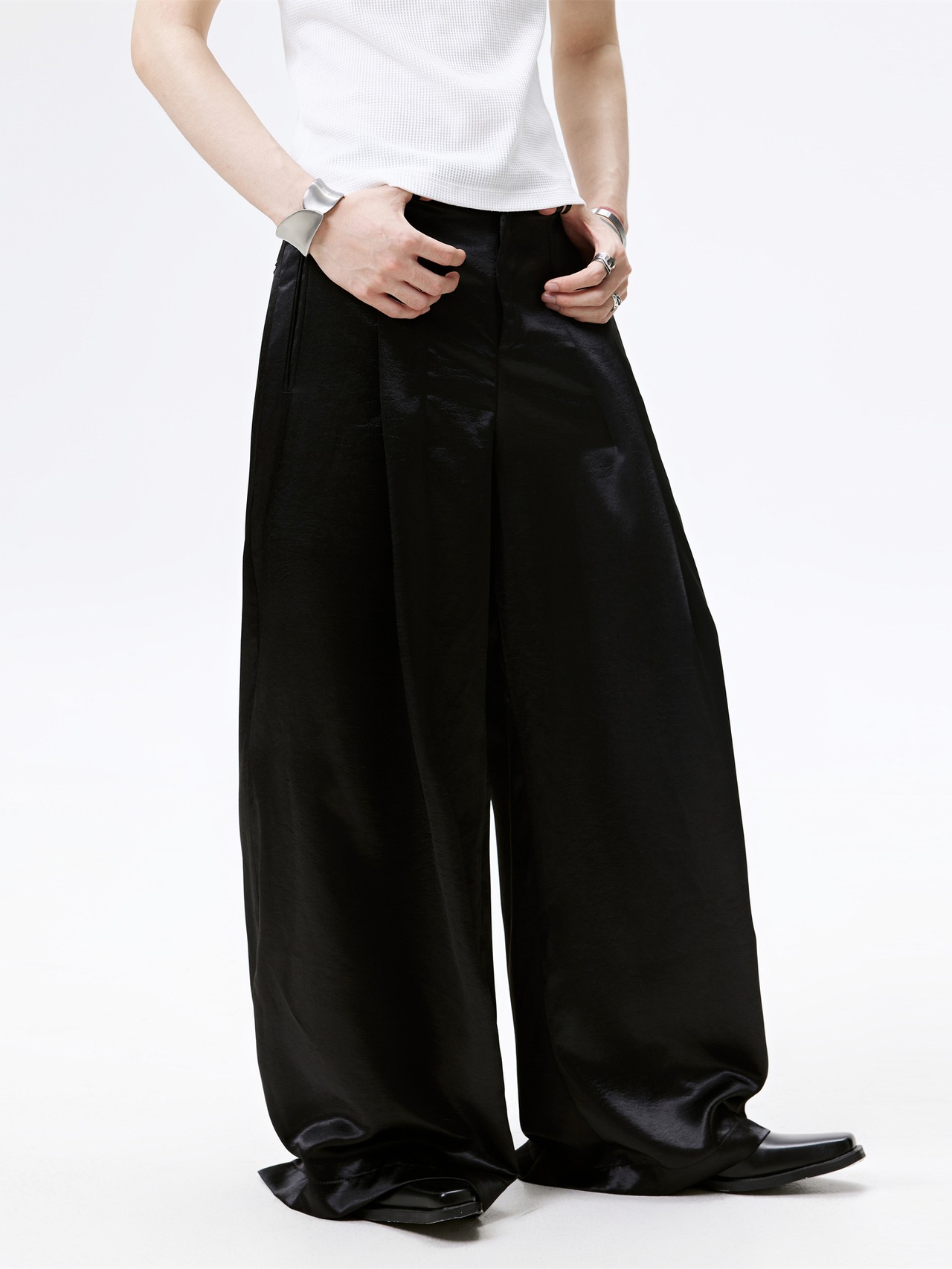 FRKM SCD 25SS サテンスムースドレーピングワイドパンツ