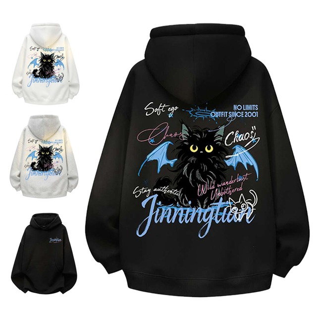 【ImcTLシリーズ】★パーカー★ ユニセックス 3color トップス 猫 猫柄 悪魔猫 メンズ レディース
