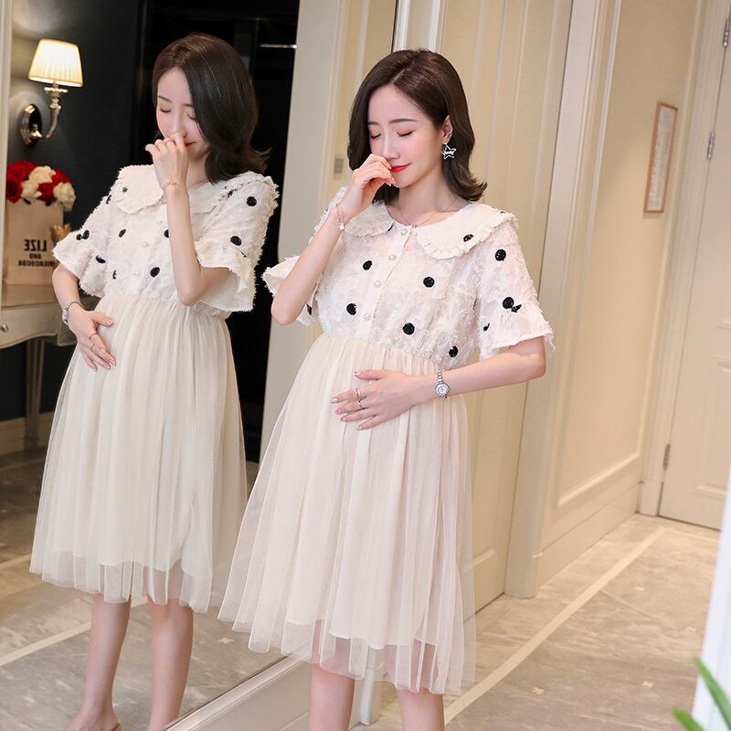 【新作】【送料無料】 新しいファッションステッチメッシュ人形の襟のルーズマタニティナーシングドレスのマタニティウェア2019夏バージョン-アリババ サマー 夏物 expec27006081750