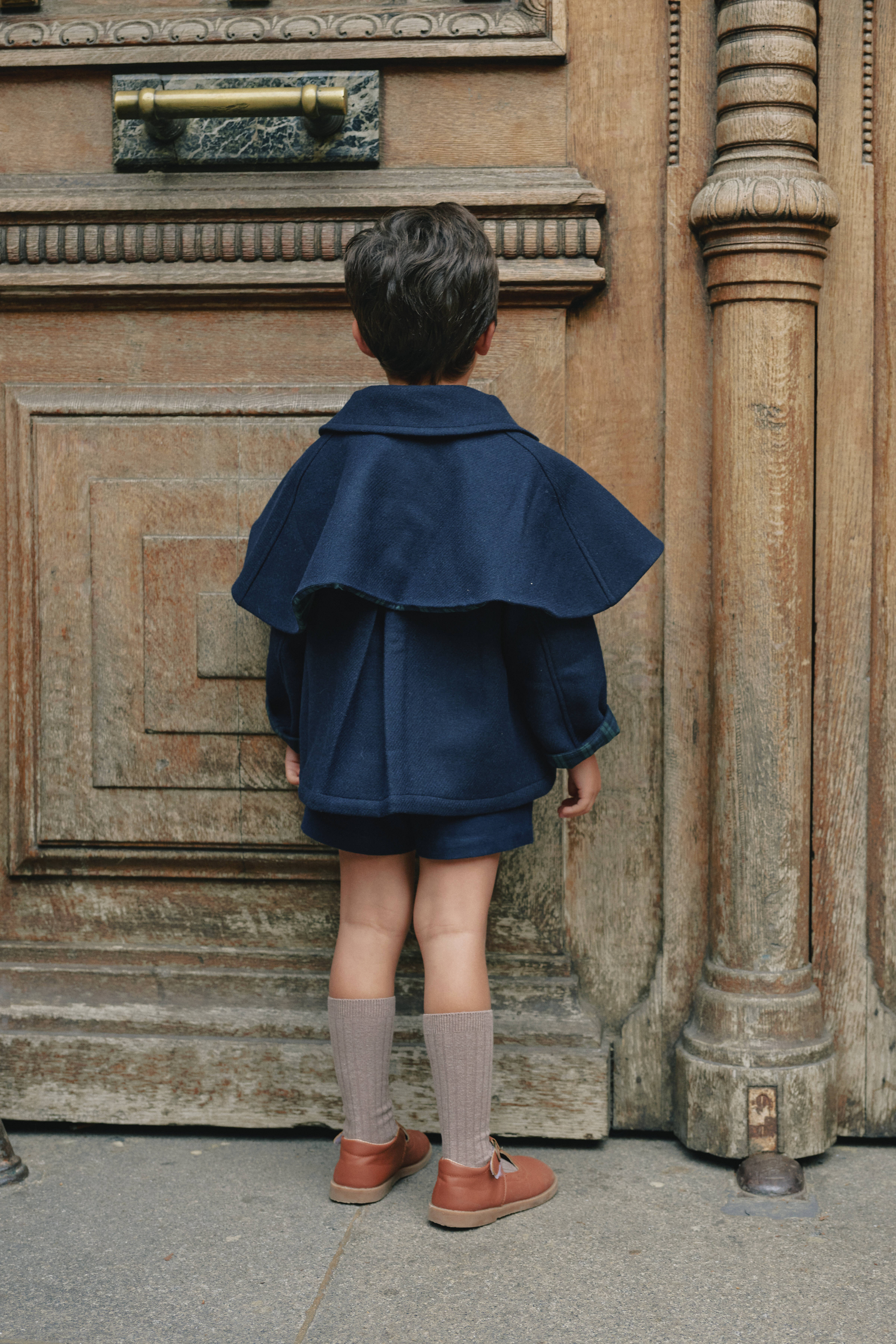 【予約/送料無料】18m-4y / Coat AMOVIBLE cape SHERLOCK- Blue mostly wool / Maison Marelle