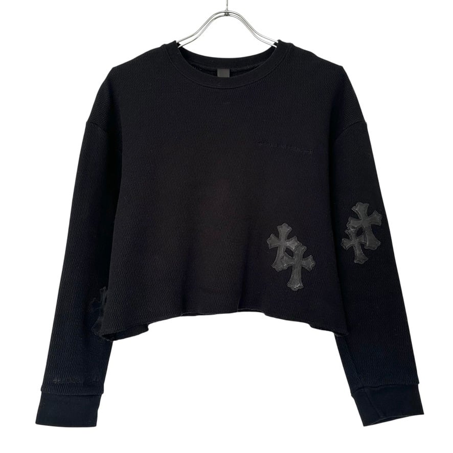 Rare◇Chrome Hearts Y NOT Leather Cross Patch Crew Neck Thermal Sweatshirt