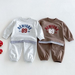 【KID】秋新作キッズ フェイクレイヤード 長袖スウェット＋パンツ 2点セット