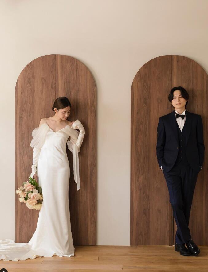 ウエディングドレス 前撮り キャミソール ドロップショルダー バック  