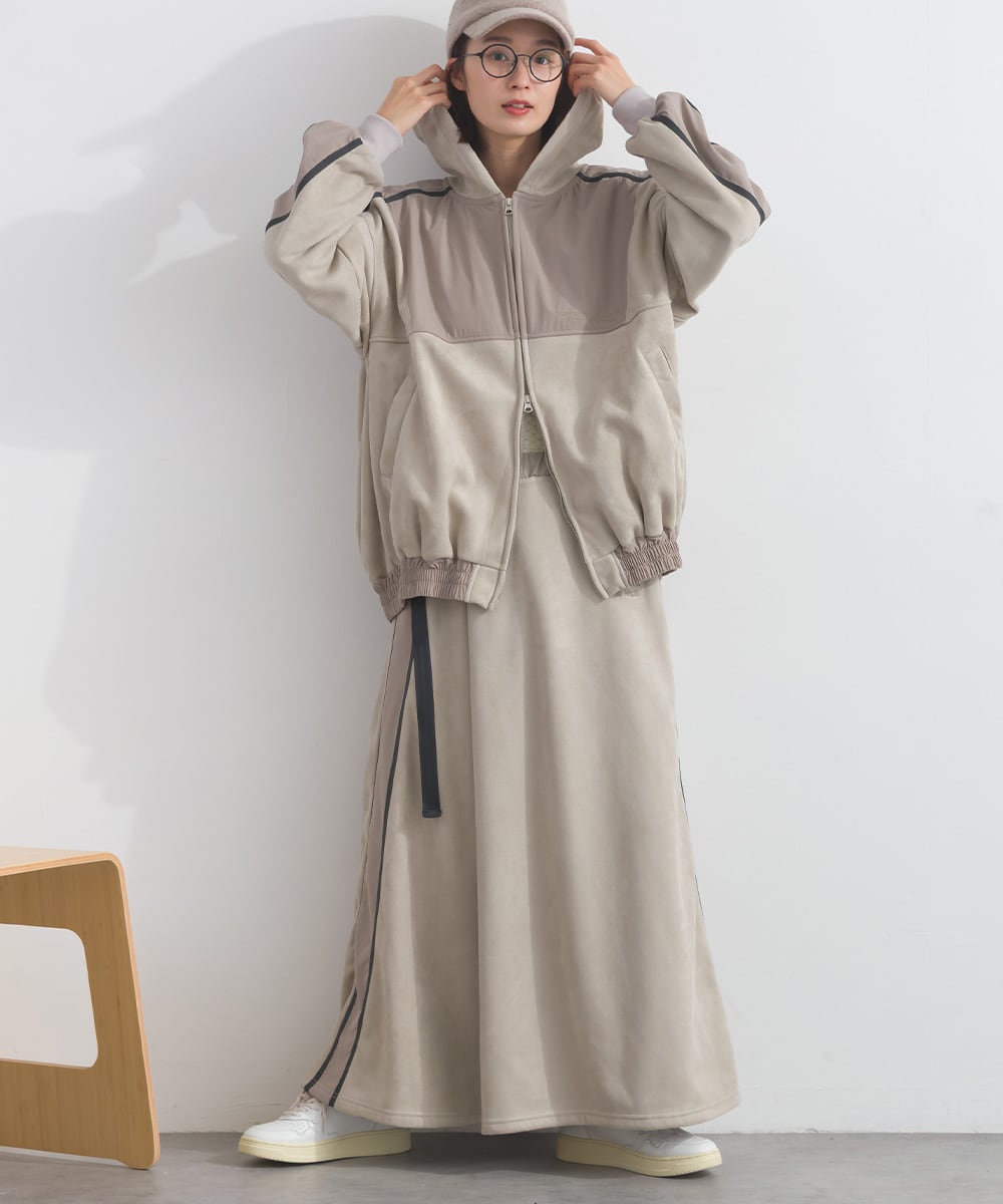 K54018 フェイクスエード配色ラインスカート / Faux Suede Contrast