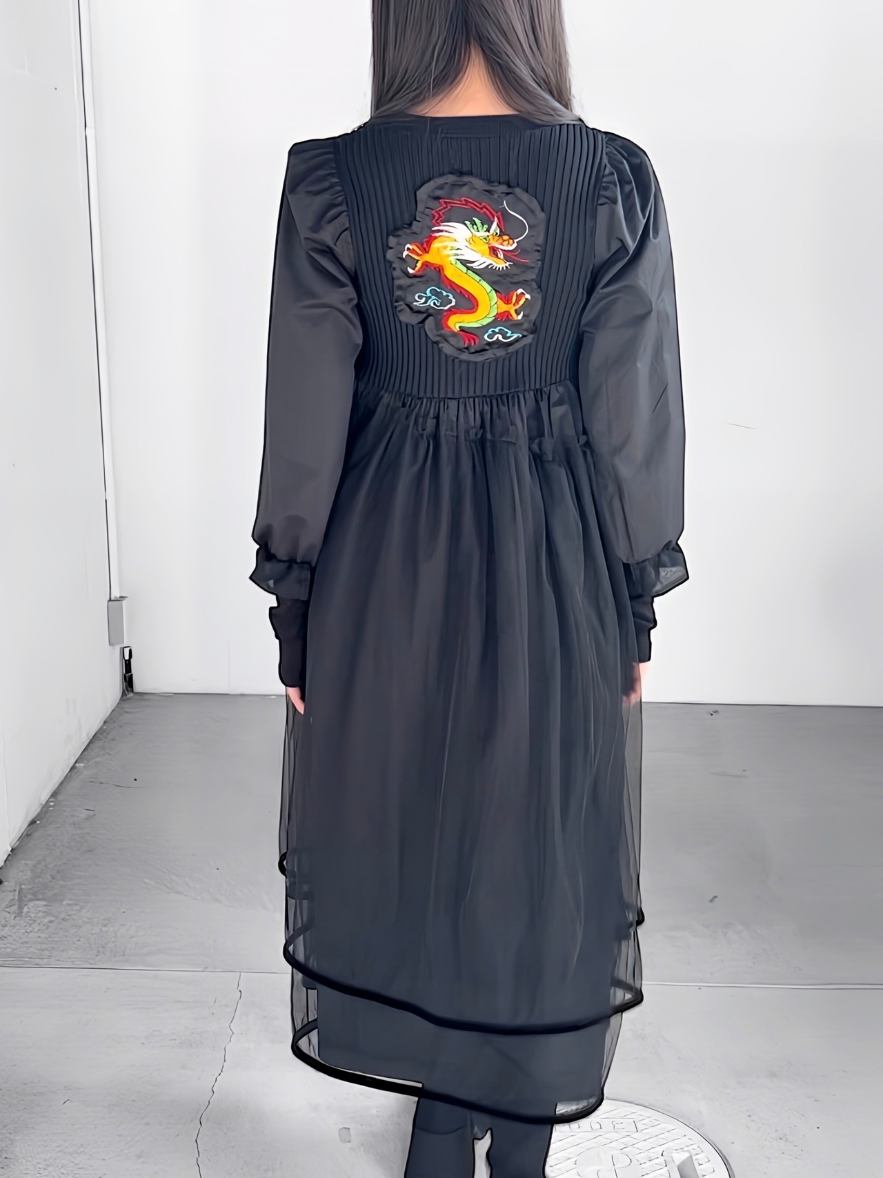 "再構築" Tulle×Embroidery Puff Sleeve Dress - 1