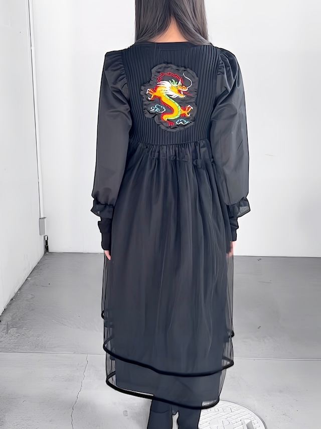 "再構築" Tulle×Embroidery Puff Sleeve Dress