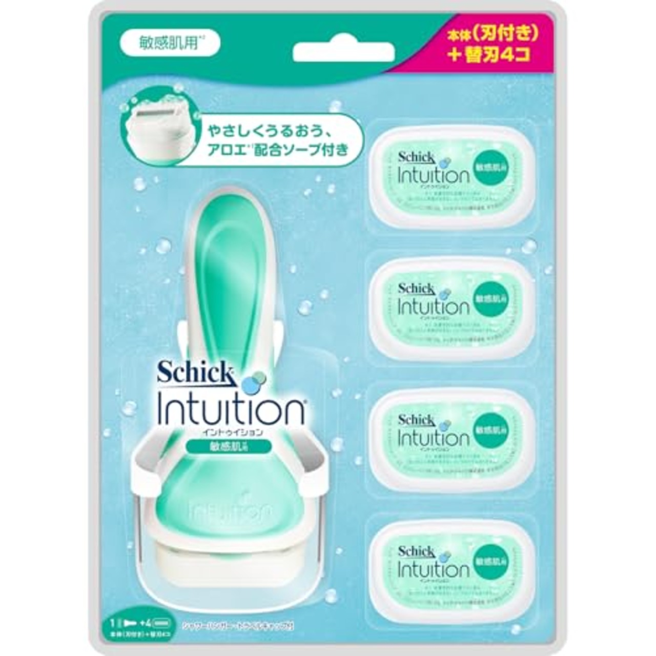 Schick(シック) シック Schick イントゥイション 敏感肌用 クラブパック 女性用 カミソリ (替刃5コ 内1コは本体に装着済み) 単品 グリーン 1個 (x 1)